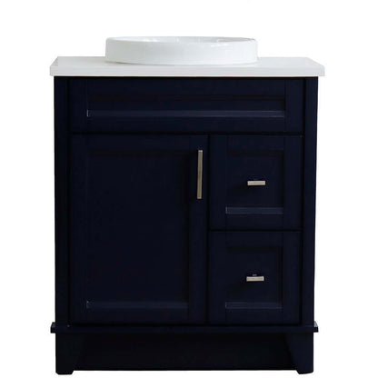 31" Single sink vanity in Blue finish with White quartz with round sink - 400700-31-BU-WERD