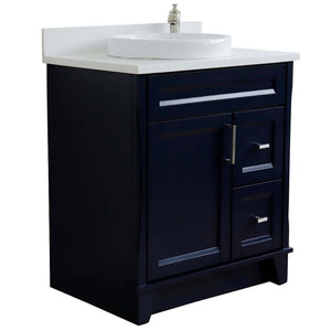 31" Single sink vanity in Blue finish with White quartz with round sink - 400700-31-BU-WERD