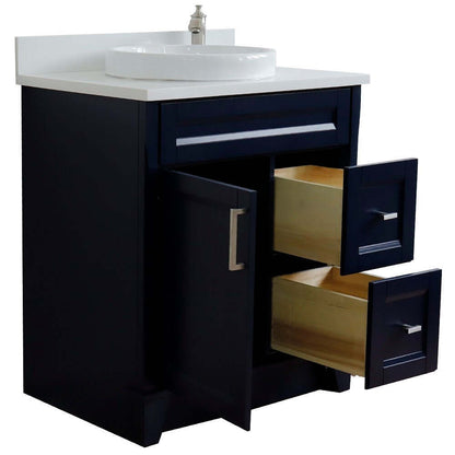 31" Single sink vanity in Blue finish with White quartz with round sink - 400700-31-BU-WERD