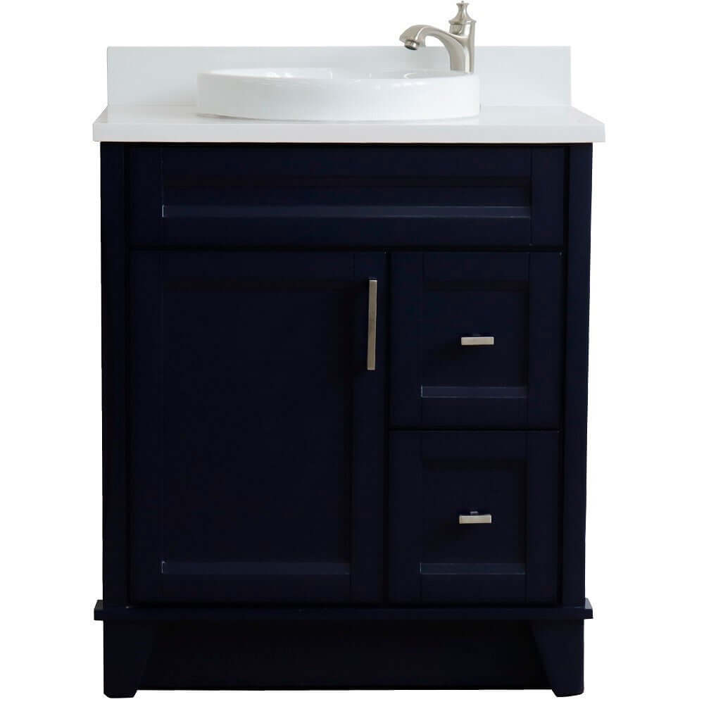 31" Single sink vanity in Blue finish with White quartz with round sink - 400700-31-BU-WERD