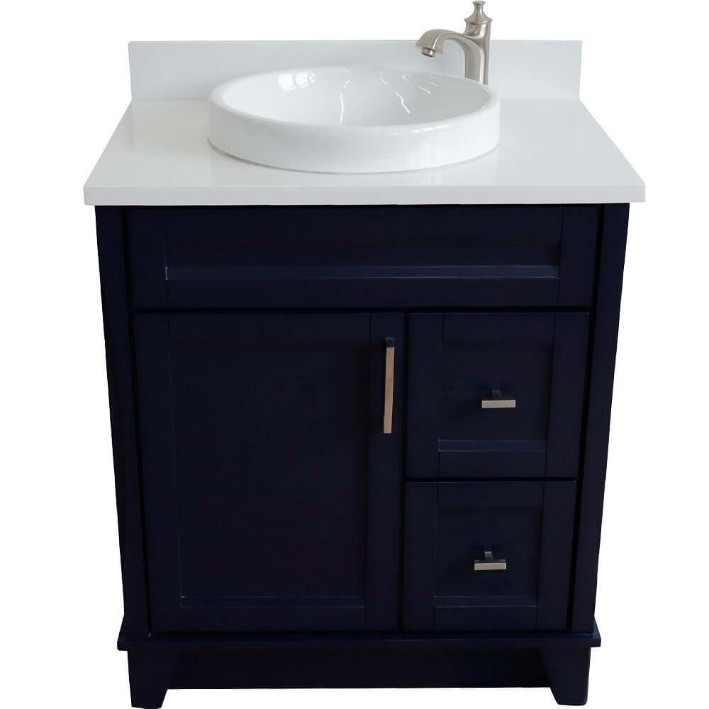 31" Single sink vanity in Blue finish with White quartz with round sink - 400700-31-BU-WERD