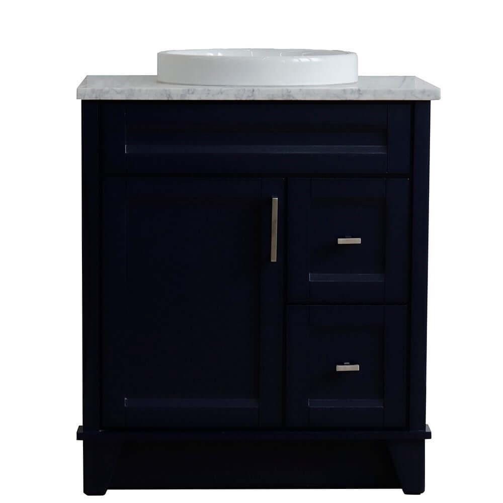 31" Single sink vanity in Blue finish with White Carrara marble with round sink - 400700-31-BU-WMRD