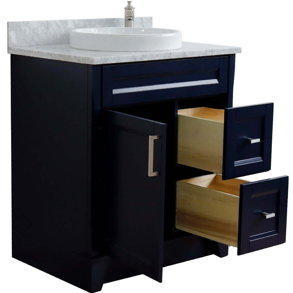 31" Single sink vanity in Blue finish with White Carrara marble with round sink - 400700-31-BU-WMRD