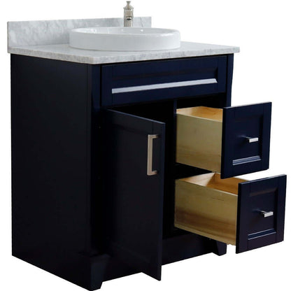 31" Single sink vanity in Blue finish with White Carrara marble with round sink - 400700-31-BU-WMRD