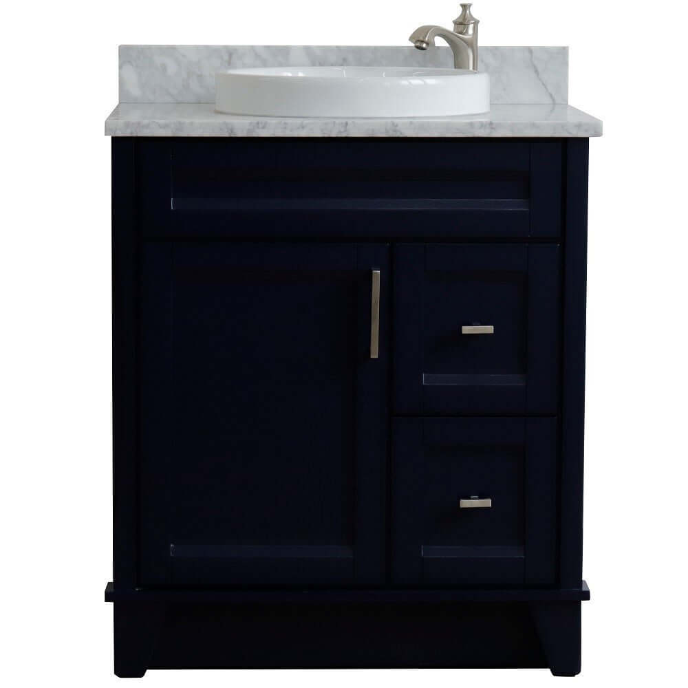 31" Single sink vanity in Blue finish with White Carrara marble with round sink - 400700-31-BU-WMRD