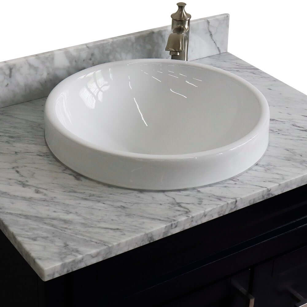 31" Single sink vanity in Blue finish with White Carrara marble with round sink - 400700-31-BU-WMRD