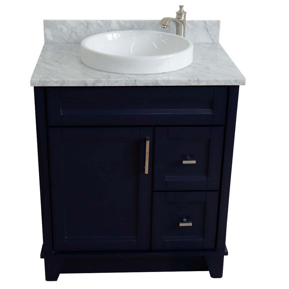 31" Single sink vanity in Blue finish with White Carrara marble with round sink - 400700-31-BU-WMRD