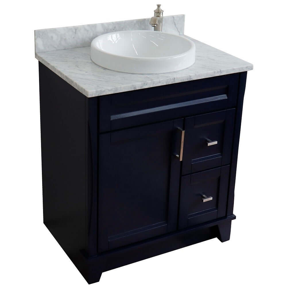 31" Single sink vanity in Blue finish with White Carrara marble with round sink - 400700-31-BU-WMRD