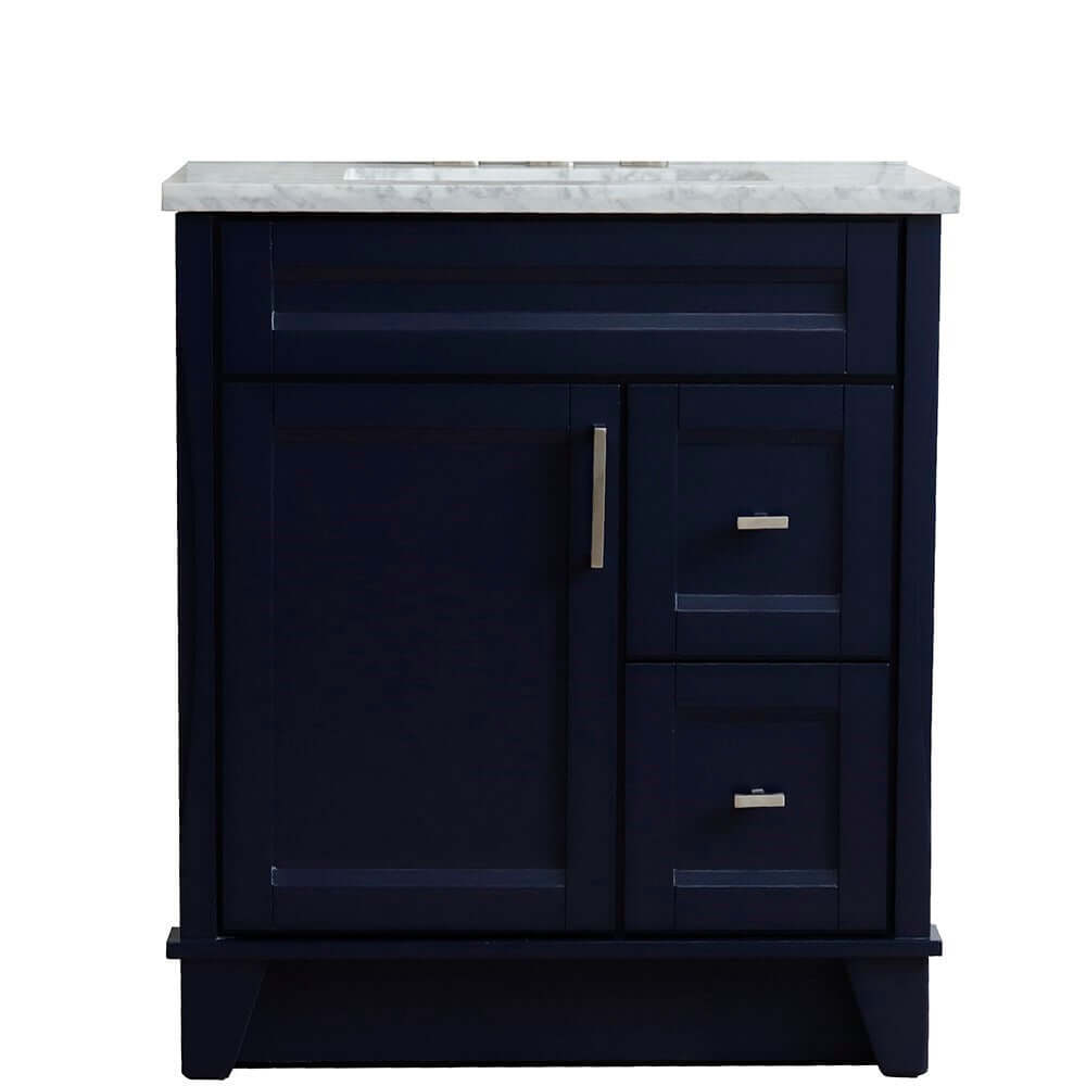 31" Single sink vanity in Blue finish with White Carrara marble with rectangle sink - 400700-31-BU-WMR