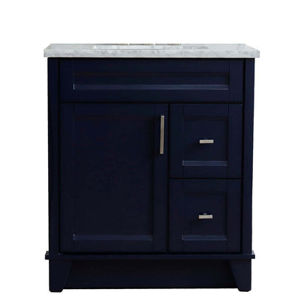 31" Single sink vanity in Blue finish with White Carrara marble with rectangle sink - 400700-31-BU-WMR