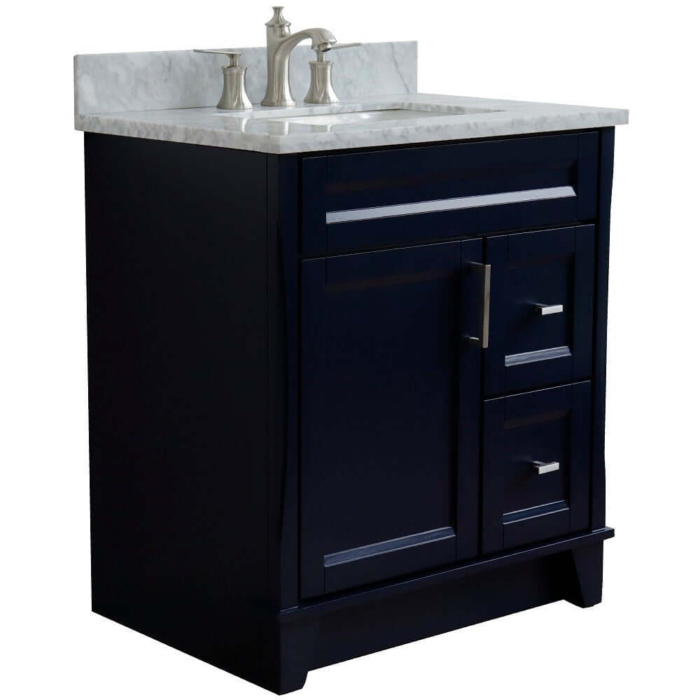 31" Single sink vanity in Blue finish with White Carrara marble with rectangle sink - 400700-31-BU-WMR
