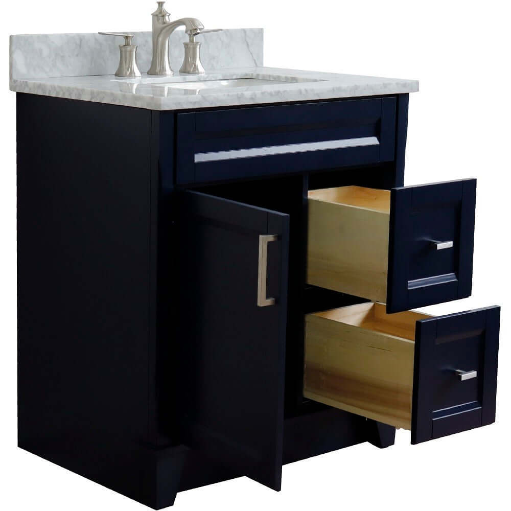 31" Single sink vanity in Blue finish with White Carrara marble with rectangle sink - 400700-31-BU-WMR