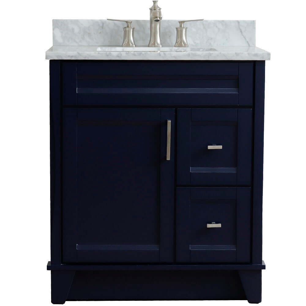 31" Single sink vanity in Blue finish with White Carrara marble with rectangle sink - 400700-31-BU-WMR