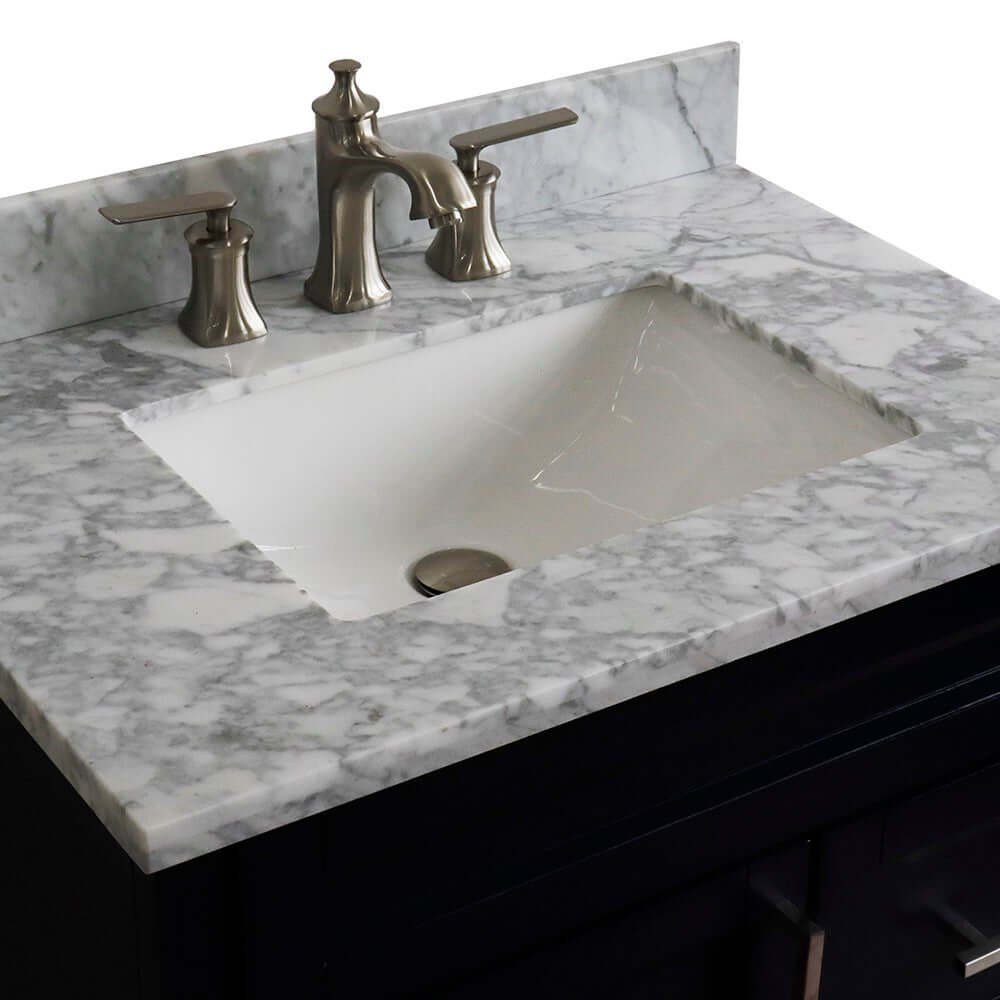 31" Single sink vanity in Blue finish with White Carrara marble with rectangle sink - 400700-31-BU-WMR