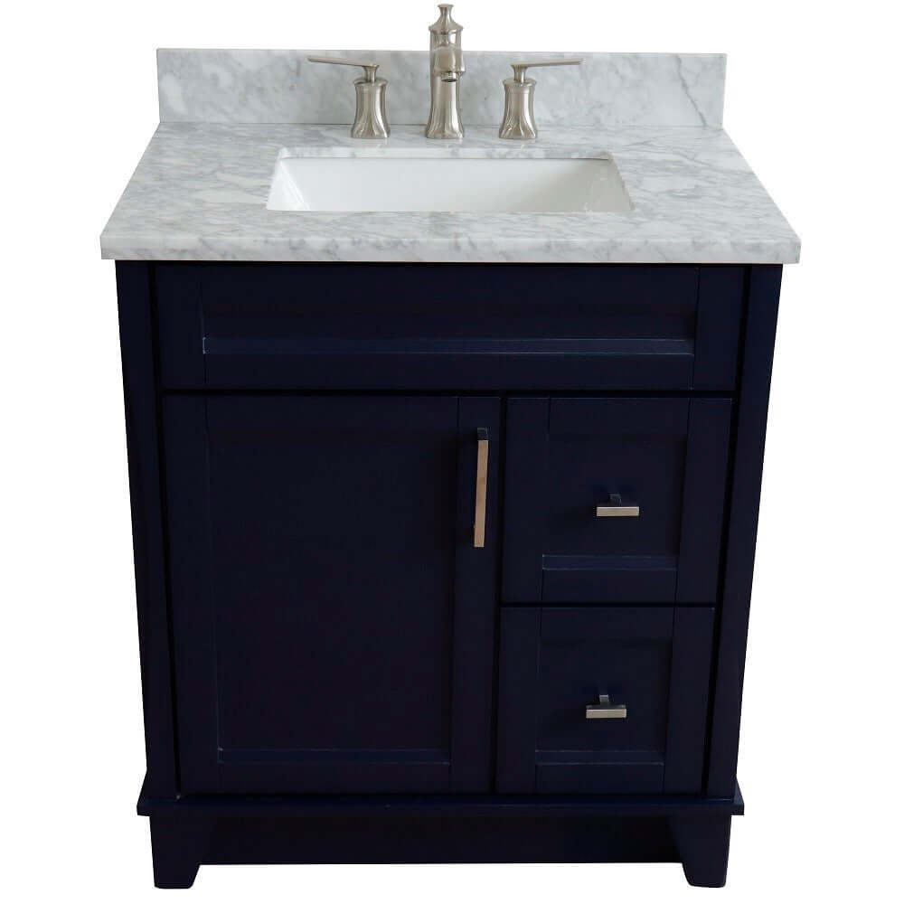 31" Single sink vanity in Blue finish with White Carrara marble with rectangle sink - 400700-31-BU-WMR