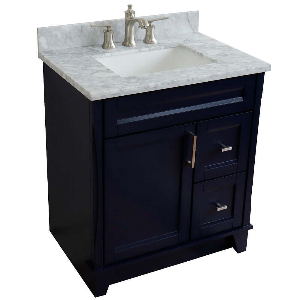 31" Single sink vanity in Blue finish with White Carrara marble with rectangle sink - 400700-31-BU-WMR