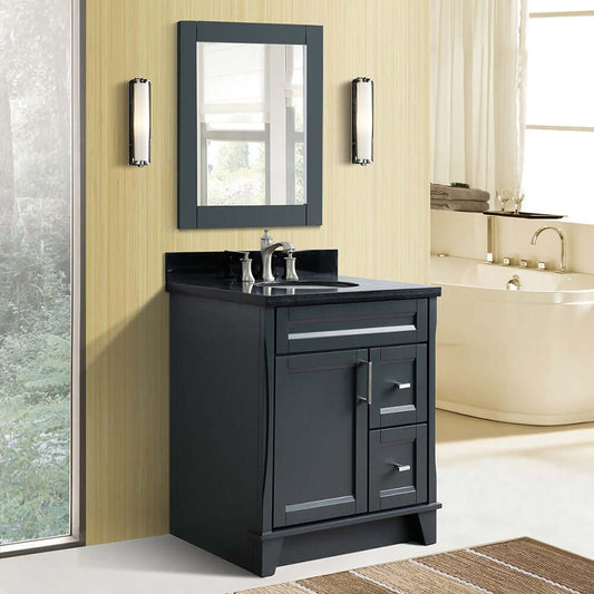 31" Single sink vanity in Dark Gray finish with Black galaxy granite with oval sink - 400700-31-DG-BGO