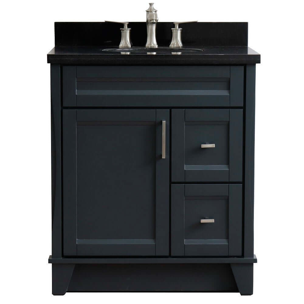 31" Single sink vanity in Dark Gray finish with Black galaxy granite with oval sink - 400700-31-DG-BGO