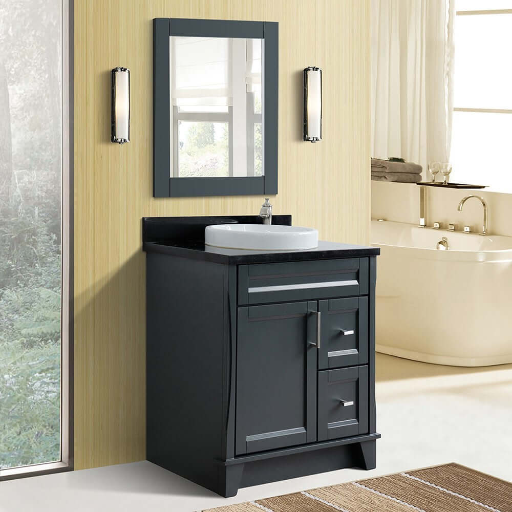 31" Single sink vanity in Dark Gray finish with Black galaxy granite with round sink - 400700-31-DG-BGRD