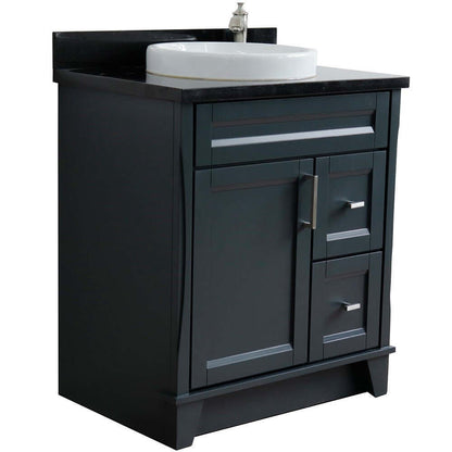 31" Single sink vanity in Dark Gray finish with Black galaxy granite with round sink - 400700-31-DG-BGRD