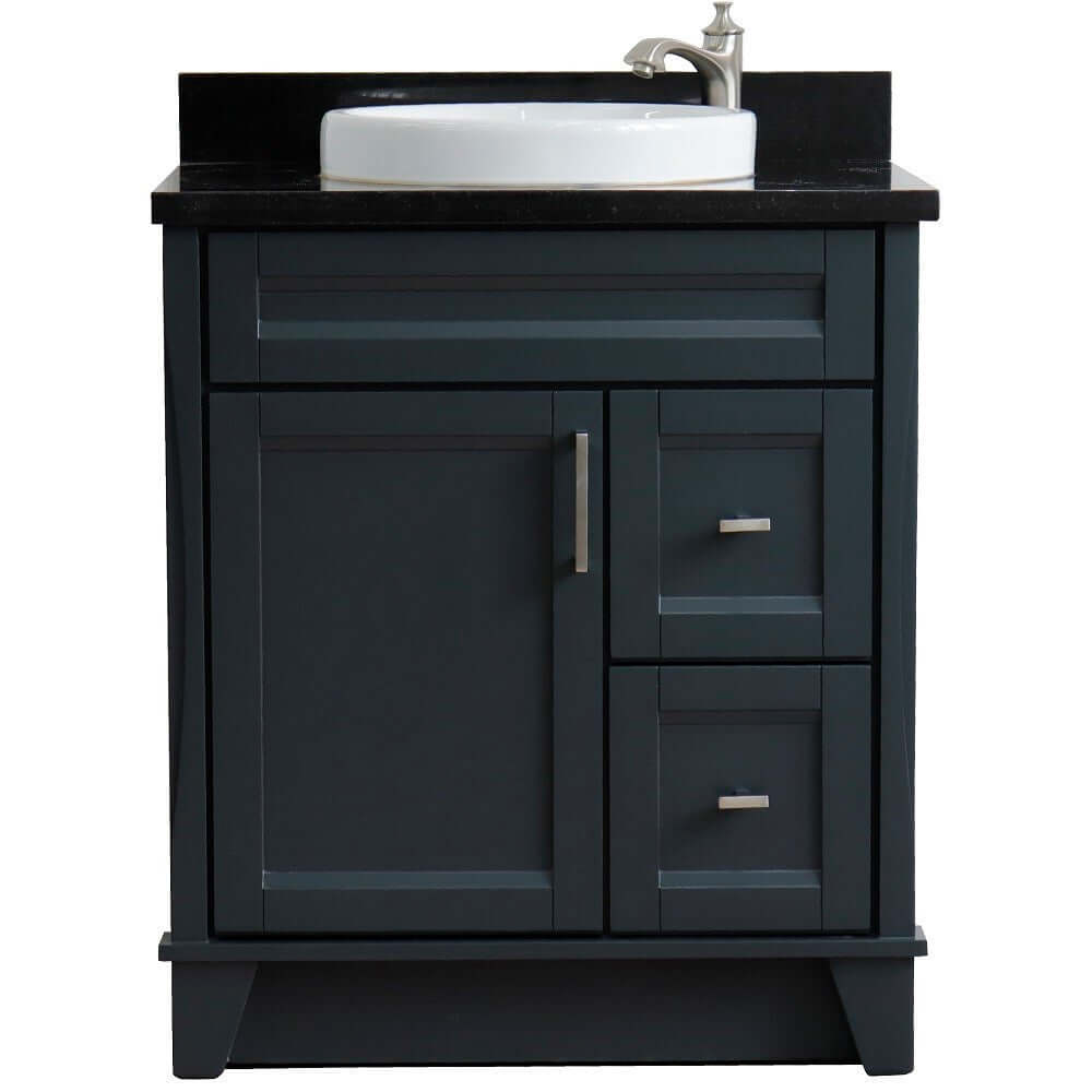 31" Single sink vanity in Dark Gray finish with Black galaxy granite with round sink - 400700-31-DG-BGRD