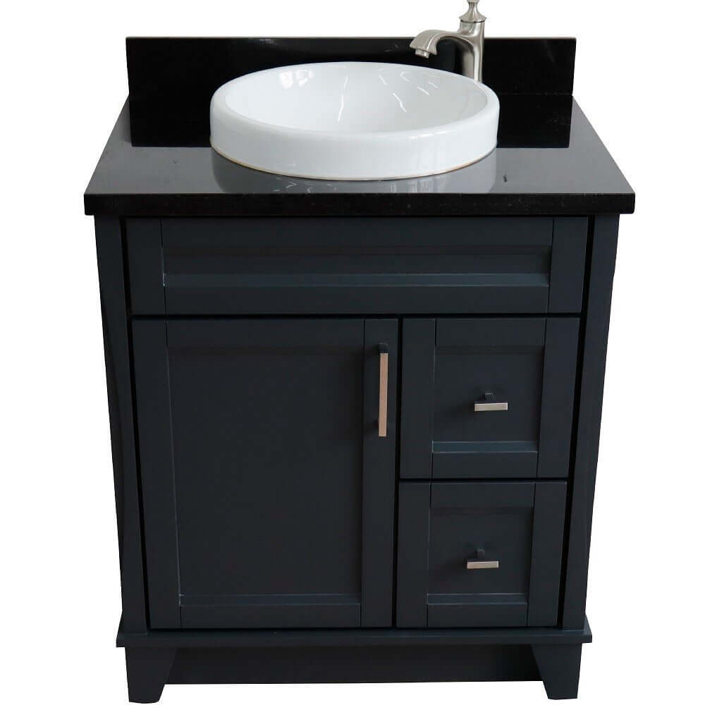 31" Single sink vanity in Dark Gray finish with Black galaxy granite with round sink - 400700-31-DG-BGRD