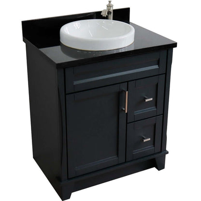 31" Single sink vanity in Dark Gray finish with Black galaxy granite with round sink - 400700-31-DG-BGRD