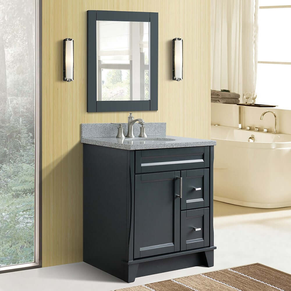 31" Single sink vanity in Dark Gray finish with Gray granite with oval sink - 400700-31-DG-GYO