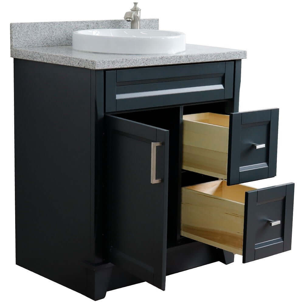 31" Single sink vanity in Dark Gray finish with Gray granite with round sink - 400700-31-DG-GYRD