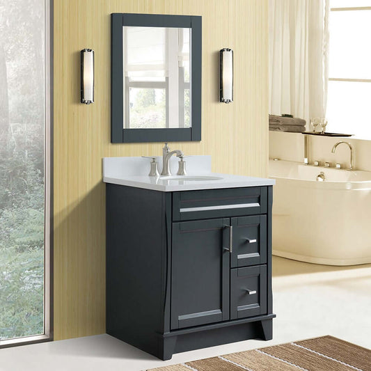 31" Single sink vanity in Dark Gray finish with White quartz with oval sink - 400700-31-DG-WEO