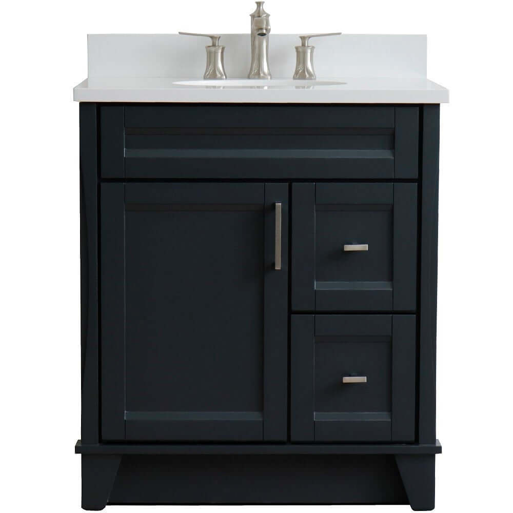 31" Single sink vanity in Dark Gray finish with White quartz with oval sink - 400700-31-DG-WEO