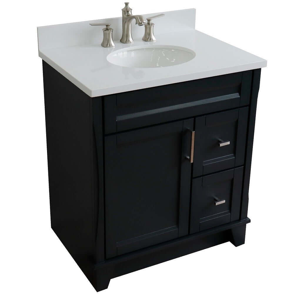 31" Single sink vanity in Dark Gray finish with White quartz with oval sink - 400700-31-DG-WEO