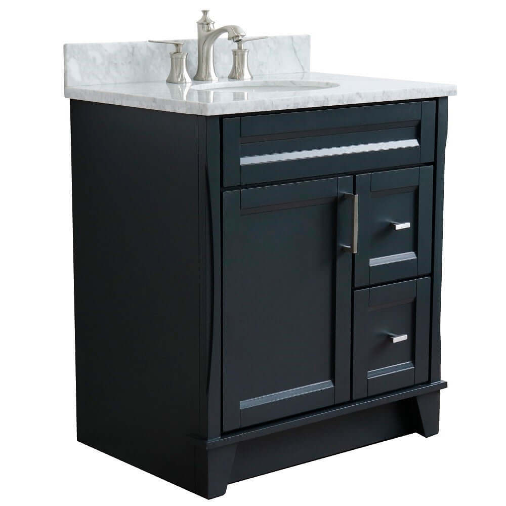 31" Single sink vanity in Dark Gray finish with White Carrara marble with oval sink - 400700-31-DG-WMO