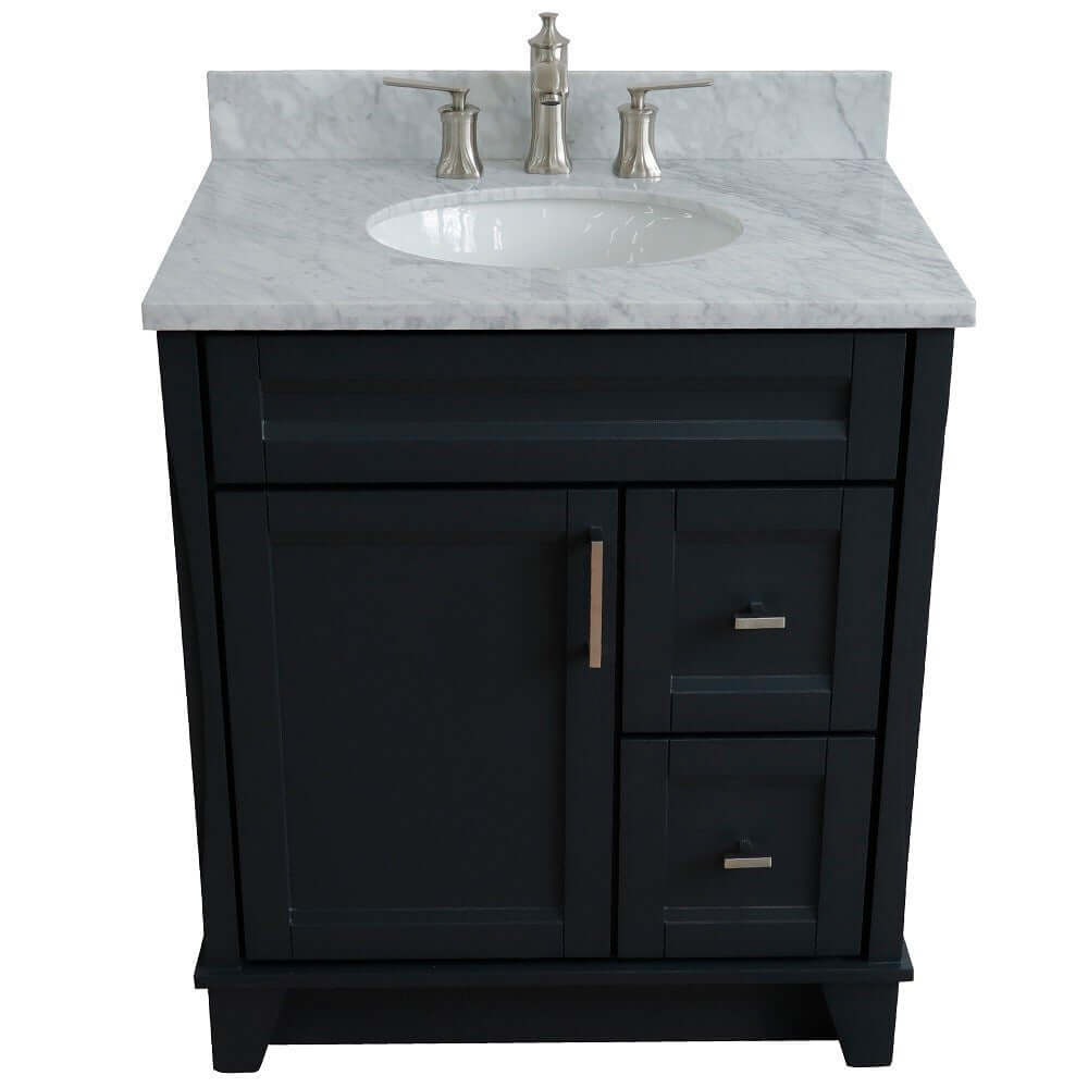 31" Single sink vanity in Dark Gray finish with White Carrara marble with oval sink - 400700-31-DG-WMO