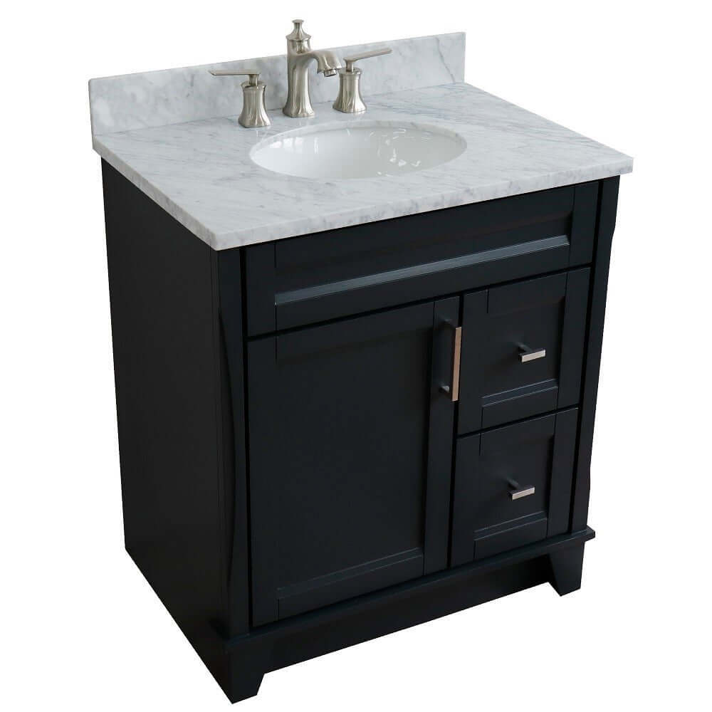 31" Single sink vanity in Dark Gray finish with White Carrara marble with oval sink - 400700-31-DG-WMO