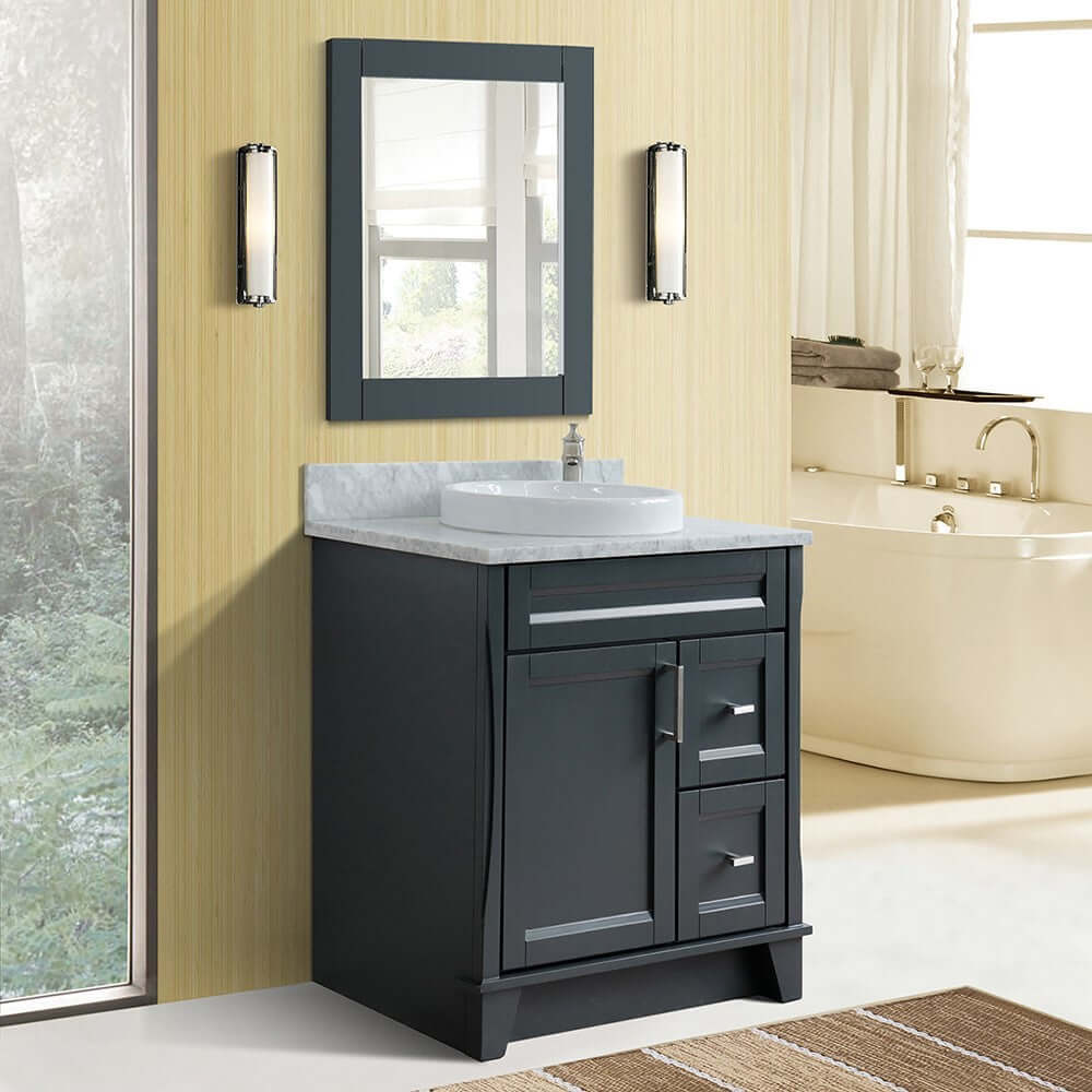 31" Single sink vanity in Dark Gray finish with White Carrara marble with round sink - 400700-31-DG-WMRD