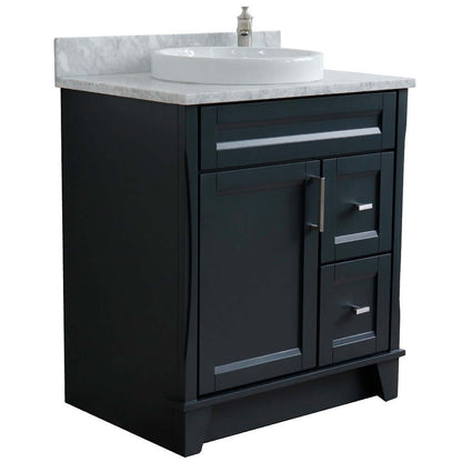 31" Single sink vanity in Dark Gray finish with White Carrara marble with round sink - 400700-31-DG-WMRD