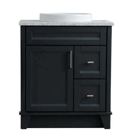 31" Single sink vanity in Dark Gray finish with White Carrara marble with round sink - 400700-31-DG-WMRD