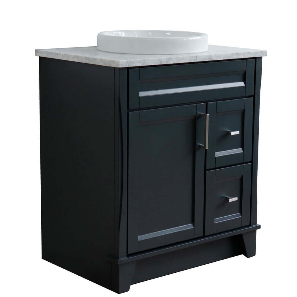 31" Single sink vanity in Dark Gray finish with White Carrara marble with round sink - 400700-31-DG-WMRD