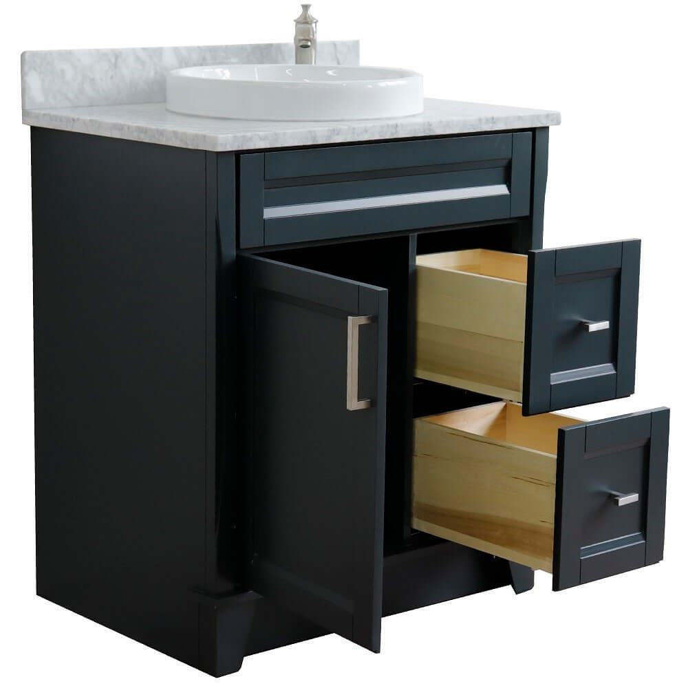 31" Single sink vanity in Dark Gray finish with White Carrara marble with round sink - 400700-31-DG-WMRD