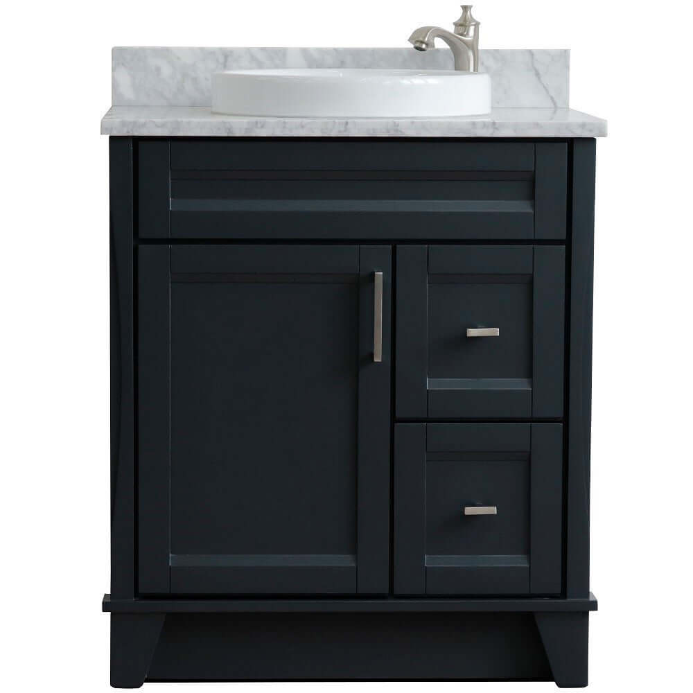 31" Single sink vanity in Dark Gray finish with White Carrara marble with round sink - 400700-31-DG-WMRD