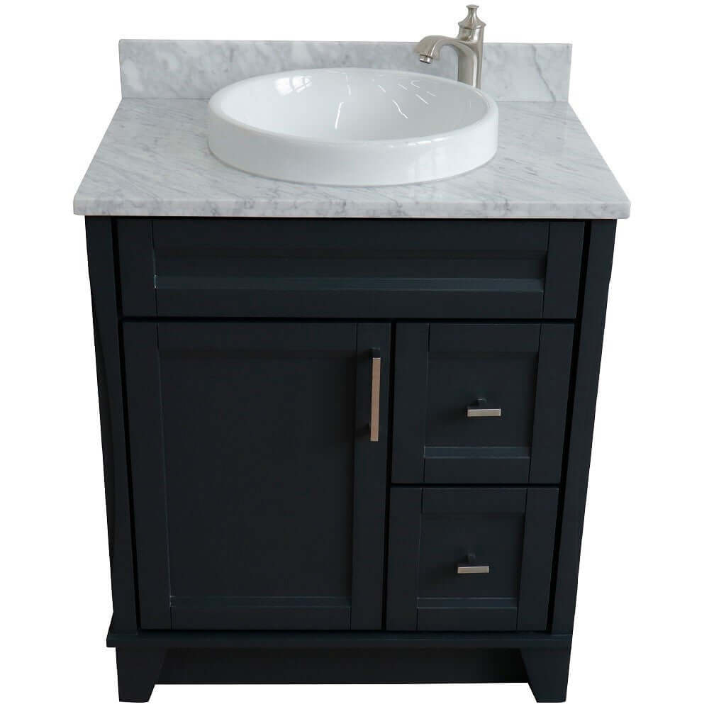 31" Single sink vanity in Dark Gray finish with White Carrara marble with round sink - 400700-31-DG-WMRD