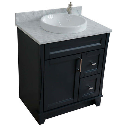 31" Single sink vanity in Dark Gray finish with White Carrara marble with round sink - 400700-31-DG-WMRD