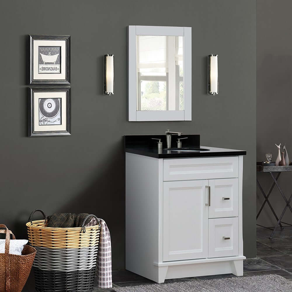 31" Single sink vanity in White finish with Black galaxy granite with oval sink - 400700-31-WH-BGO