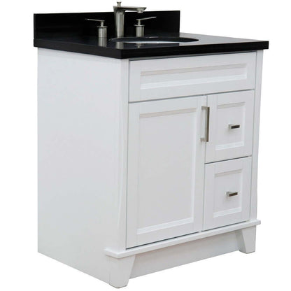 31" Single sink vanity in White finish with Black galaxy granite with oval sink - 400700-31-WH-BGO