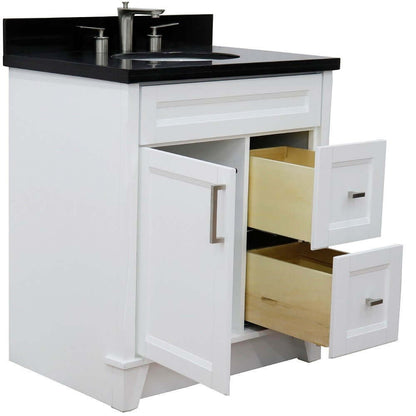 31" Single sink vanity in White finish with Black galaxy granite with oval sink - 400700-31-WH-BGO