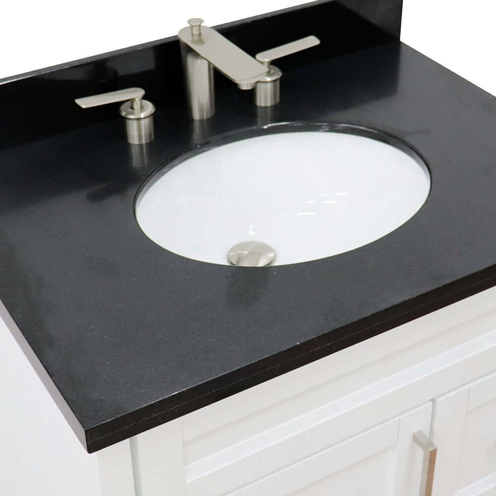 31" Single sink vanity in White finish with Black galaxy granite with oval sink - 400700-31-WH-BGO