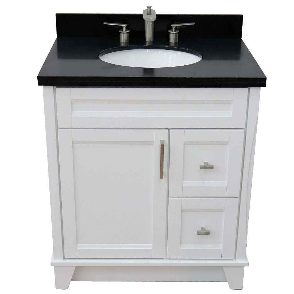 31" Single sink vanity in White finish with Black galaxy granite with oval sink - 400700-31-WH-BGO