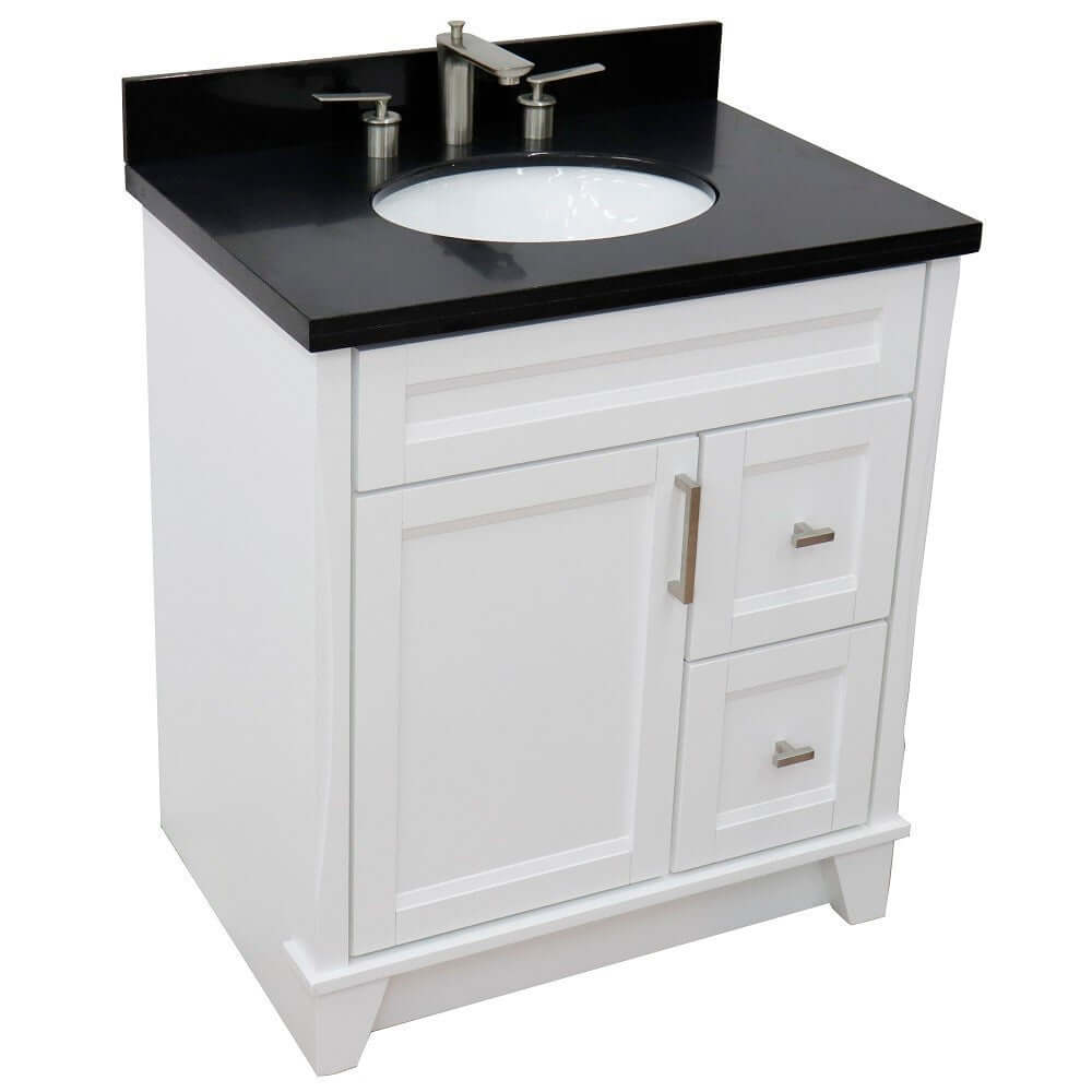 31" Single sink vanity in White finish with Black galaxy granite with oval sink - 400700-31-WH-BGO