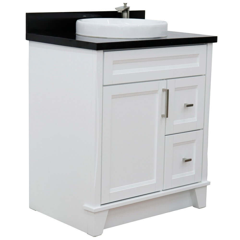 31" Single sink vanity in White finish with Black galaxy granite with round sink - 400700-31-WH-BGRD